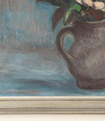 20th Century French Still Life Oil on Board Painting of Flowers in a Jug Signed E. Charpentier