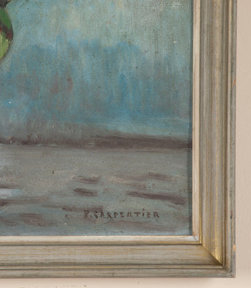 20th Century French Still Life Oil on Board Painting of Flowers in a Jug Signed E. Charpentier
