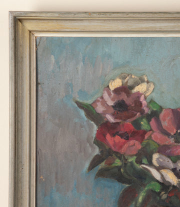 20th Century French Still Life Oil on Board Painting of Flowers in a Jug Signed E. Charpentier