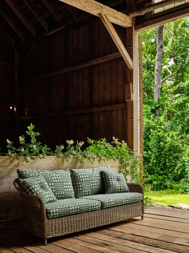 Campobello Performance Fabric in Green on Outdoor Sofa