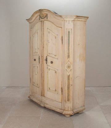 Early 19th Century Alsaitan Painted Pine Bow-Fronted Armoire