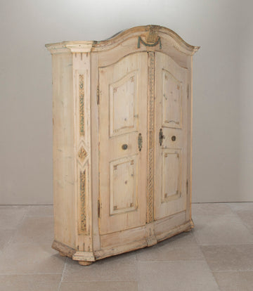 Early 19th Century Alsaitan Painted Pine Bow-Fronted Armoire