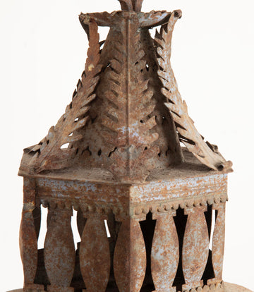 Late 19th Century French Tole Hanging Lantern with Wrought Iron Bracket