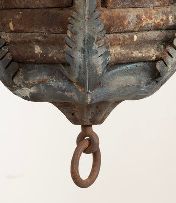 Late 19th Century French Tole Hanging Lantern with Wrought Iron Bracket