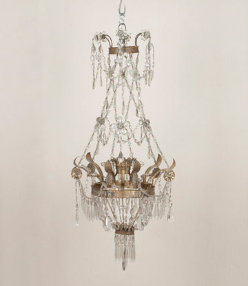 Late 19th Century Italian Tole, Glass and Rock Crystal Chandelier