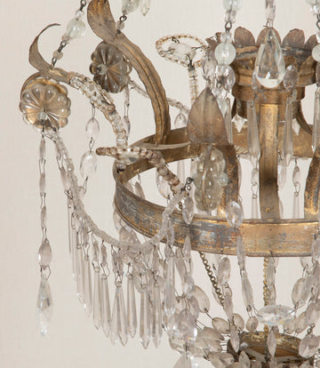 Late 19th Century Italian Tole, Glass and Rock Crystal Chandelier