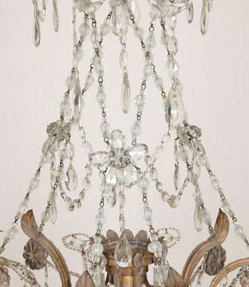 Late 19th Century Italian Tole, Glass and Rock Crystal Chandelier