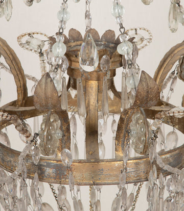 Late 19th Century Italian Tole, Glass and Rock Crystal Chandelier