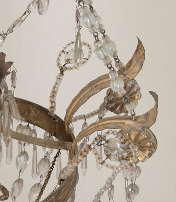 Late 19th Century Italian Tole, Glass and Rock Crystal Chandelier