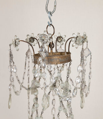 Late 19th Century Italian Tole, Glass and Rock Crystal Chandelier