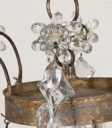 Late 19th Century Italian Tole, Glass and Rock Crystal Chandelier