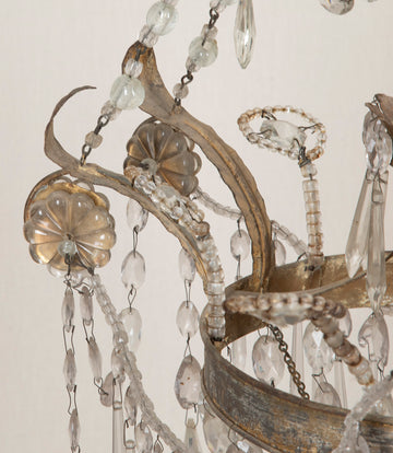 Late 19th Century Italian Tole, Glass and Rock Crystal Chandelier