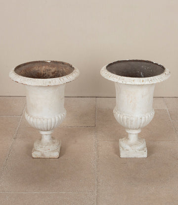 Pair of 19th Century French Cast Iron Campana Urns
