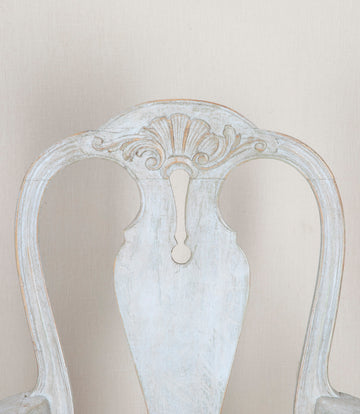Pair of 19th Century Swedish Rococo Painted Open Armchairs