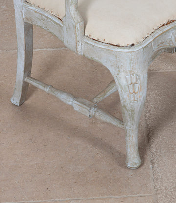 Pair of 19th Century Swedish Rococo Painted Open Armchairs