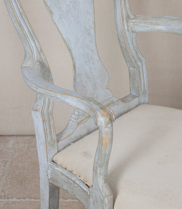 Pair of 19th Century Swedish Rococo Painted Open Armchairs