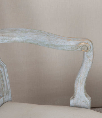 Pair of 19th Century Swedish Rococo Painted Open Armchairs