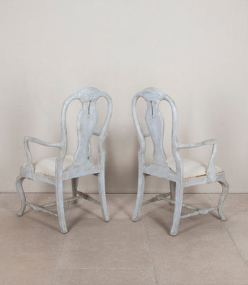 Pair of 19th Century Swedish Rococo Painted Open Armchairs