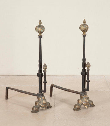 Pair of Early 19th Century Dutch Brass and Iron Fire Dogs