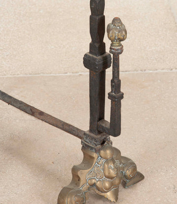 Pair of Early 19th Century Dutch Brass and Iron Fire Dogs