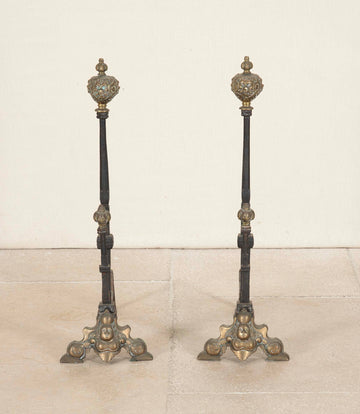 Pair of Early 19th Century Dutch Brass and Iron Fire Dogs
