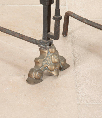 Pair of Early 19th Century Dutch Brass and Iron Fire Dogs