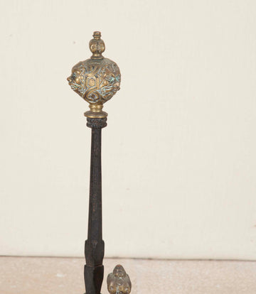 Pair of Early 19th Century Dutch Brass and Iron Fire Dogs