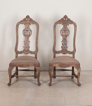 Pair of Early 19th Century Portuguese Rococo Walnut Side Chairs