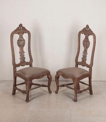 Pair of Early 19th Century Portuguese Rococo Walnut Side Chairs