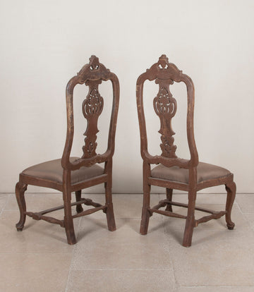 Pair of Early 19th Century Portuguese Rococo Walnut Side Chairs
