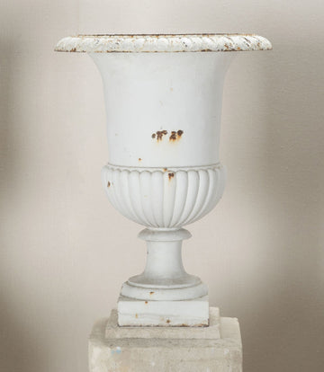 Set of Four 19th Century French Cast Iron Urns on 19th C Stone Plinths