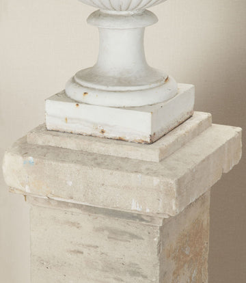 Set of Four 19th Century French Cast Iron Urns on 19th C Stone Plinths