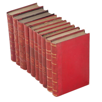 Set of Ten 19th Century French Red Leather Book Spines
