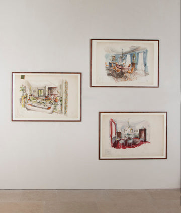 Set of Three Mid-Century French Interior Design Sketches