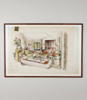 Set of Three Mid-Century French Interior Design Sketches