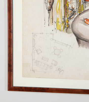 Set of Three Mid-Century French Interior Design Sketches