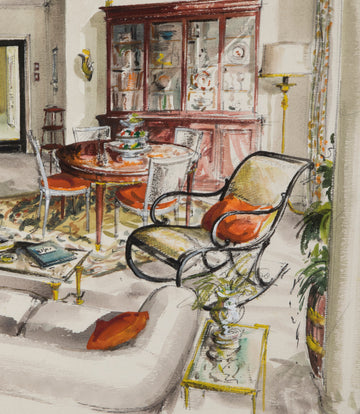 Set of Three Mid-Century French Interior Design Sketches