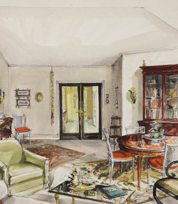Set of Three Mid-Century French Interior Design Sketches
