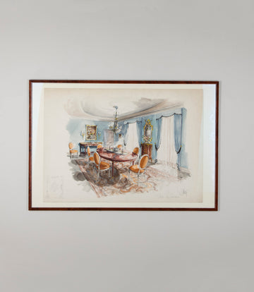 Set of Three Mid-Century French Interior Design Sketches