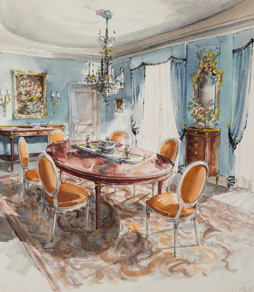 Set of Three Mid-Century French Interior Design Sketches