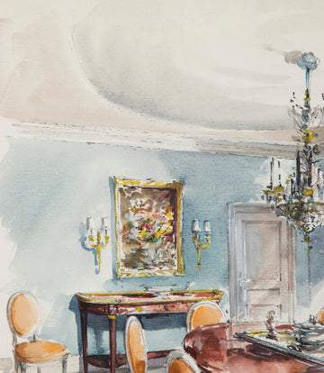 Set of Three Mid-Century French Interior Design Sketches
