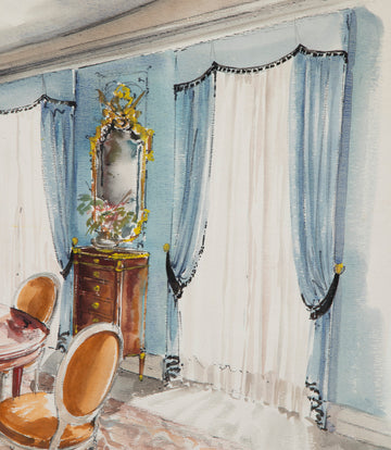 Set of Three Mid-Century French Interior Design Sketches