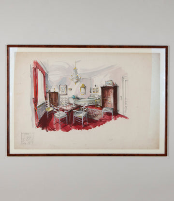 Set of Three Mid-Century French Interior Design Sketches