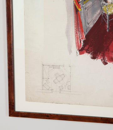 Set of Three Mid-Century French Interior Design Sketches