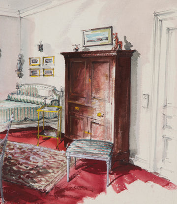 Set of Three Mid-Century French Interior Design Sketches