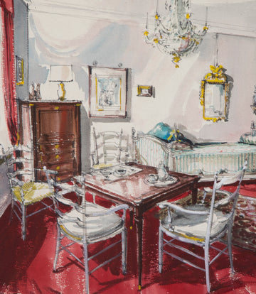 Set of Three Mid-Century French Interior Design Sketches