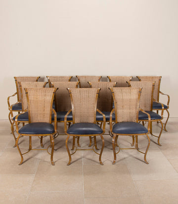Set of Twelve 20th Century Lacquered Iron Dining Chairs