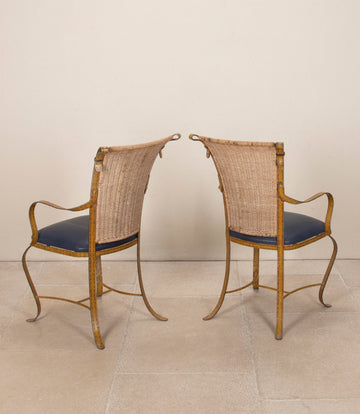 Set of Twelve 20th Century Lacquered Iron Dining Chairs