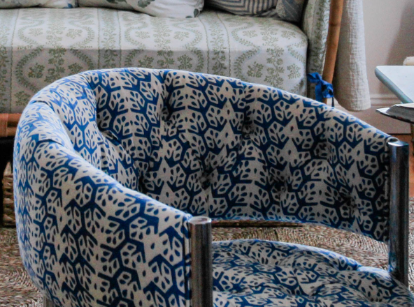 Cecil Stripe in China Blue Chair ( Six Available)